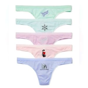 5 Pack Victoria's Secret Graphic Mono Color Pastel Thongs Thong Size M